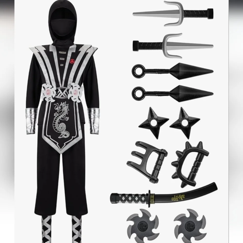 Stealth Ninja Kids Costume - Black and Silver